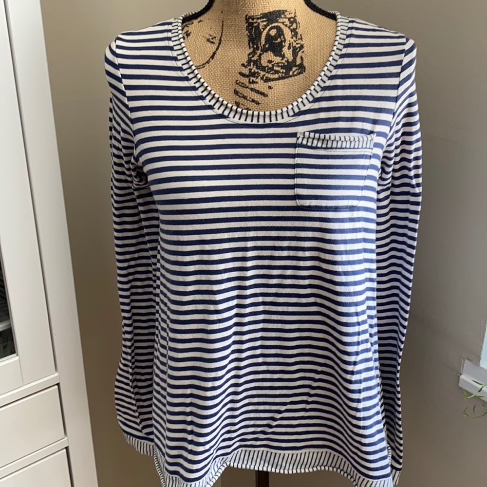 Anthropologie Navy and White Striped Long Sleeve Tee